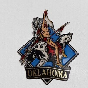 Vtg OKLAHOMA Rubber Refrigerator Magnet Native American & Horse Travel Souvenir
